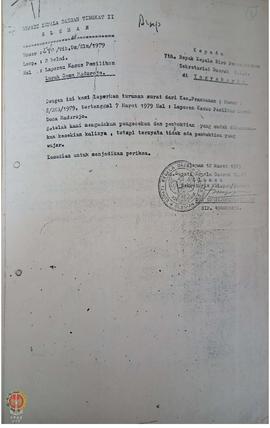 Surat Bupati Kepala Daerah TK II Sleman kepada Kepala Biro  Pemerintahan Sekretariat Daerah DIY t...