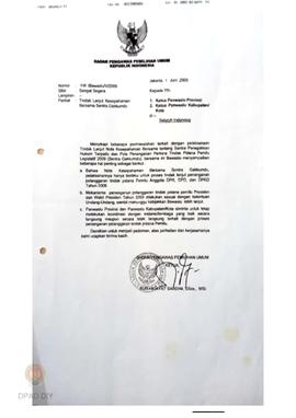 Surat dari Badan Pengawas Pemilihan Umum Republik Indonesia kepada Ketua  Panwaslu Kabupaten/Kota...