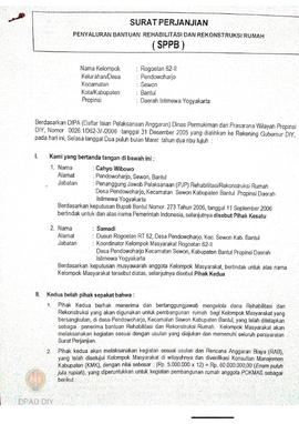 Surat Perjanjian Penyaluran Bantuan Rehabilitasi dan Rekonstruksi Rumah (SPPB),  Nama Kelompok Re...