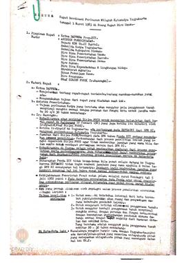 Resume Rapat Koordinasi Perluasan Wilayah Kodya Yogyakarta tanggal 1 Maret 1983 di Ruang rapat Bi...