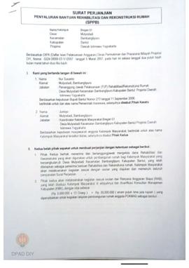 Surat Perjanjian Penyaluran Bantuan Rehabilitasi dan Rekonstruksi Rumah (SPPB) Rusak Berat, Nama ...