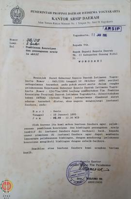 Bendel surat dari Kepala Kantor Arsip Daerah Provinsi Daerah Istimewa Yogyakarta selaku Ketua Tim...