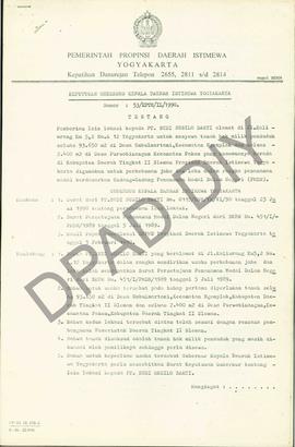 Surat Keputusan Gubernur Kepala Daerah Istimewa Yogyakarta No. 53/KPTS/IL/1987 tanggal 24 Juli 19...