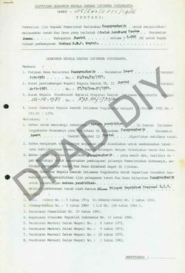 Surat Keputusan Gubernur DIY No. 105/Id2/KPTS/1986 tentang pemberian ijin kepada Pemerintah Kalur...