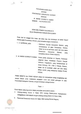 Perjanjian sewa beli antara Pemerintah Kabupaten Sleman dengan dr. Maria Gorreti Sumini No. 04/PK...