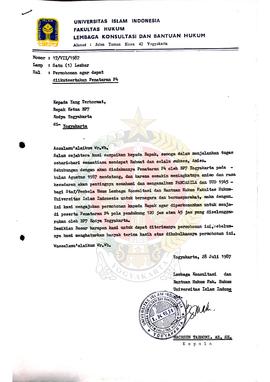 Surat dari Ketua Lembaga Konsultasi dan Bantuan Hukum Fakultas Hukum Universitas Islam Indonesia ...