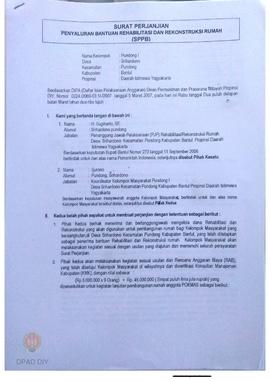 Surat Perjanjian Penyaluran Bantuan Rehabilitasi dan Rekonstruksi Rumah (SPPB),  Nama Kelompok Pu...