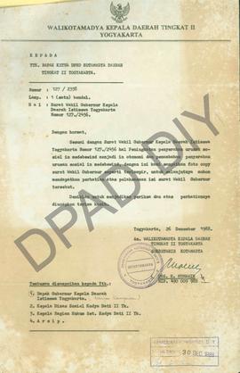 Surat dari a.n. Walikotamadya Kepala Daerah Tingkat II Yogyakarta Sekretaris Kotamadya, Drs. H. M...