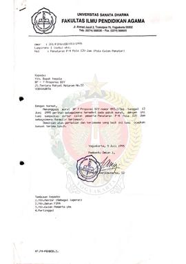 Surat dari Pembantu Dekan I Fakultas Ilmu Pendidikan Agama Universitas Sanata Dharma kepada Kepal...