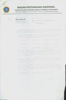 Surat dari Kepala Kantor Wilayah Badan  Pertanahan Nasional Provinsi Daerah Istimewa Yogyakarta k...
