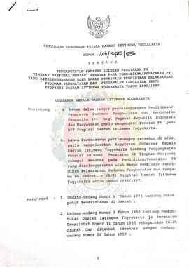 Surat Keputusan Gubernur Kepala Daerah Istimewa Yogyakarta Nomor: 206/KPTS/1996 tentang Pengangka...