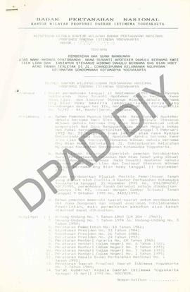 Surat Keputusan Kepala Kantor Wilayah Badan Pertanahan Nasional Provinsi DIY. No : 728 /SK / HGB ...