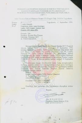 Surat dari Kepala BP-7 Pemerintah Provinsi Daerah Istimewa Yogyakarta kepada Kepala Biro Umum Sek...