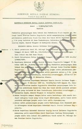 Surat Keputusan Gubernur Kepala Daerah Istimewa Yogyakarta            Nomor: 17/KPTS/ILP/1988 ten...