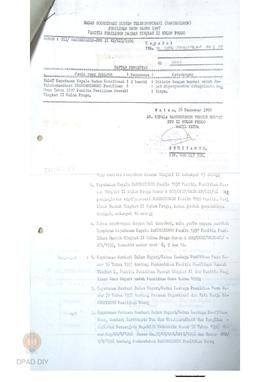 Surat Kepala Bakorsiskom Pemilu tahun 1997 PPD II Kulon Progo kepada Kabag 009/skep/Bksk-Kp/xii/1...