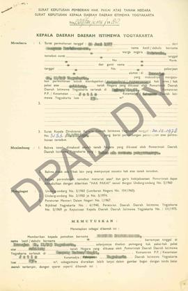 Surat Keputusan Kepala Daerah DIY Nomor 200/Hak/KPTS/1980 tanggal 27 Mei 1980 tentang Pemberian H...