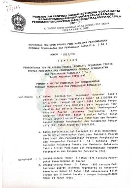 Surat Keputusan Pemimpin Proyek Pembinaan dan Pengembangan P-4 BP-7 Provinsi Daerah Istimewa Yogy...