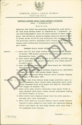 Surat Keputusan Gubernur Kepala Daerah Istimewa Yogyakarta No. 27/KPTS/IL/1988  tanggal 24 Oktobe...