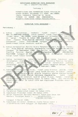 SK. Direktur Tata Bangunan No.  253/KPTS/Cb/1989 ttg Persetujuan penjualan rumah Negeri Gol.III h...