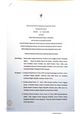 Surat Keputusan Panitia Pengawas Pemilihan Umum Kecamatan Nanggulan No: 07/KPTS/Tahun 2009 tentan...