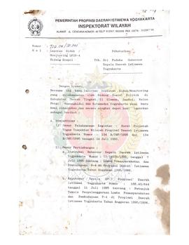 Surat dari Pelaksana Harian Inspektur Wilayah Provinsi Daerah Istimewa Yogyakarta kepada Gubernur...