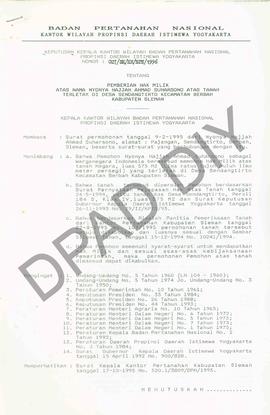Surat Keputusan Kepala   Kantor Wilayah Badan Pertanahan Nasional Provinsi DIY. No : 027 /SK / HM...