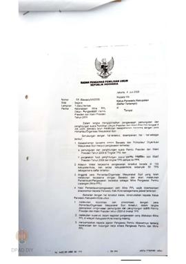Surat dari Badan Pengawas Pemilihan Umum RI kepada Ketua  Panwaslu Kabupaten perihal kesepakatan ...