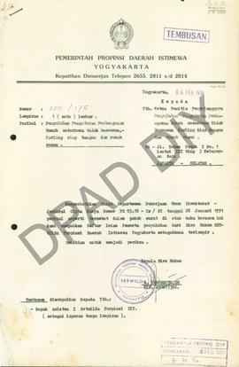 Surat dari Kepala  Biro Hukum Pemerintah Propinsi Daerah Istimewa Yogyakarta, A. Dewobroto, SH ke...