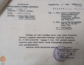Surat dari Sekretariat Wilayah Daerah atas nama Gubernur Kepala Daerah Istimewa Yogyakarta kepada...