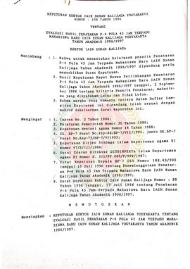 Surat Keputusan Rektor IAIN Sunan Kalijaga Yogyakarta Nomor: 104 Tahun 1996 tentang Evaluasi Hasi...