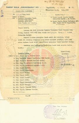 Laporan pemasukan tanah tanaman tebu giling periode 1977/1978 PT. Gula Madu Baru.