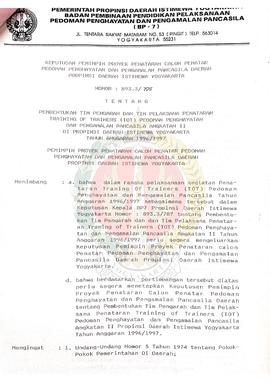 Surat Keputusan Pemimpin Proyek Penataran Calon Penatar P-4 Provinsi Daerah Istimewa Yogyakarta N...