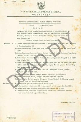 Surat Keputusan Kepala Daerah DIY, no. 13/KPTS/HM/1988 tanggal 29 April 1988 tentang pemberian ha...