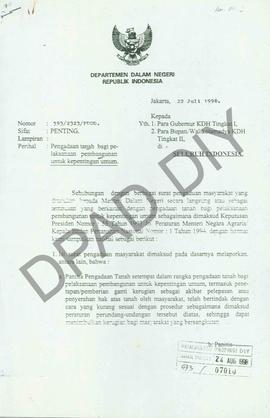 Surat dari Direktur Jenderal Pemerintahan Umum dan Otonomi Daerah Mendagri, M. Ryaas Rosyid kepad...