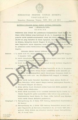 Surat Keputusan Gubernur Kepala DIY No. 28/KPTS/IL/1989 tentang pemberian ijin lokasi dan pembeba...