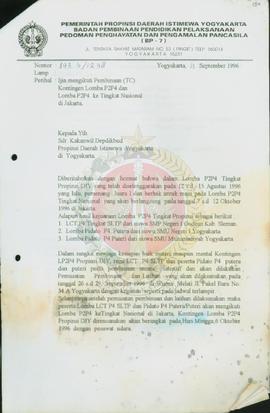 Surat dari Kepala BP-7 Yogyakarta kepada Kepala Kantor Wilayah Departemen Pendidikan dan Kebudaya...