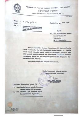 Surat Kepala Inspektorat Wilayah Propinsi DIY kepada Walikotamadya Kepala Daerah Tk. II Yogyakart...