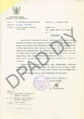 Surat dari Asisten Wakil Presiden RI Urusan Polkam, A.F. Wira Soetisna kepada Bupati Kepala Daera...