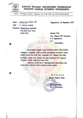 Surat dari Kepala Bagian Umum atas nama Kepala Kantor Wilayah Departemen Penerangan Provinsi Daer...