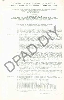 Surat Keputusan Kepala   Kantor Wilayah BPN Provinsiinsi DIY                No : 014/SK/HM/BPN/19...