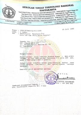 Surat dari Ketua Sekolah Tinggi Teknologi Nasional Yogyakarta kepada Kepala BP-7 Daerah Istimewa ...