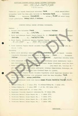 Surat Keputusan Gubernur DIY No. 47/Id2/KPTS/1986 tentang pemberian ijin kepada Pemerintah Kalura...