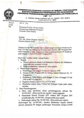 Surat dari Kepala BP-7 Daerah Istimewa Yogyakarta kepada Ketua Program Notariat Fakultas Hukum Un...