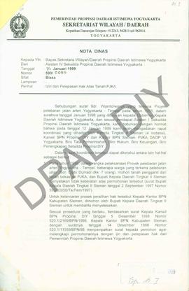 Surat dari Assisen IV Sekwilda Propinsi DIY tentang izin dan pelepasan Hak Atas Tanah PJKA.