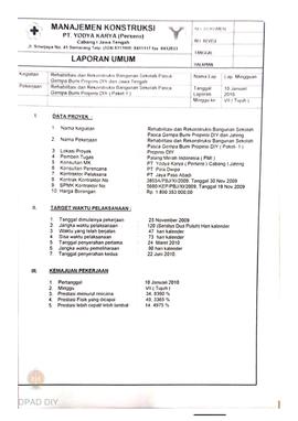 Laporan mingguan 4 s.d. 10 Januari 2010  manajemen konstruksi PT Yogya Karya (Persero), kegiatan ...