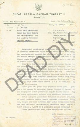 Surat dari Bupati Kepala Daerah Tingkat II Bantul, Moerwanto Soeprapto kepada Sri Paduka Wakil Gu...