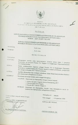 Petikan Keputusan Kepala BP-7 Nomor: KEP-103/BP-7/XI/1990 yang memutuskan mengangkat Dwi Tjahjono...