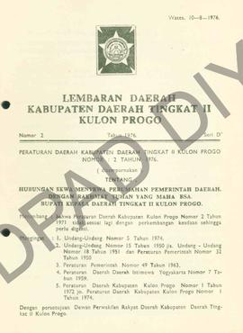 Peraturan Daerah Kabupaten Daerah Tingkat II Kulon Progo No.  2 tahun 1976 tentang hubungan sewa ...
