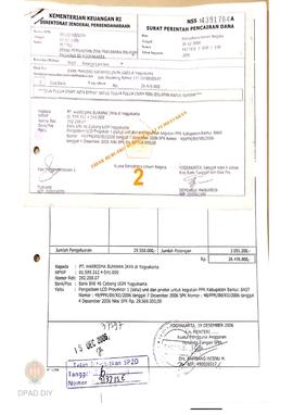 Surat Perintah Pencairan Dana kepada PT. Harrisma Buwana Jaya di Yogyakarta untuk Pembayaran 100%...