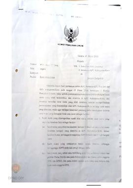Surat dari Komisi Pemilihan Umum Jakarta perihal aturan untuk menetapkan surat suara yang termasu...